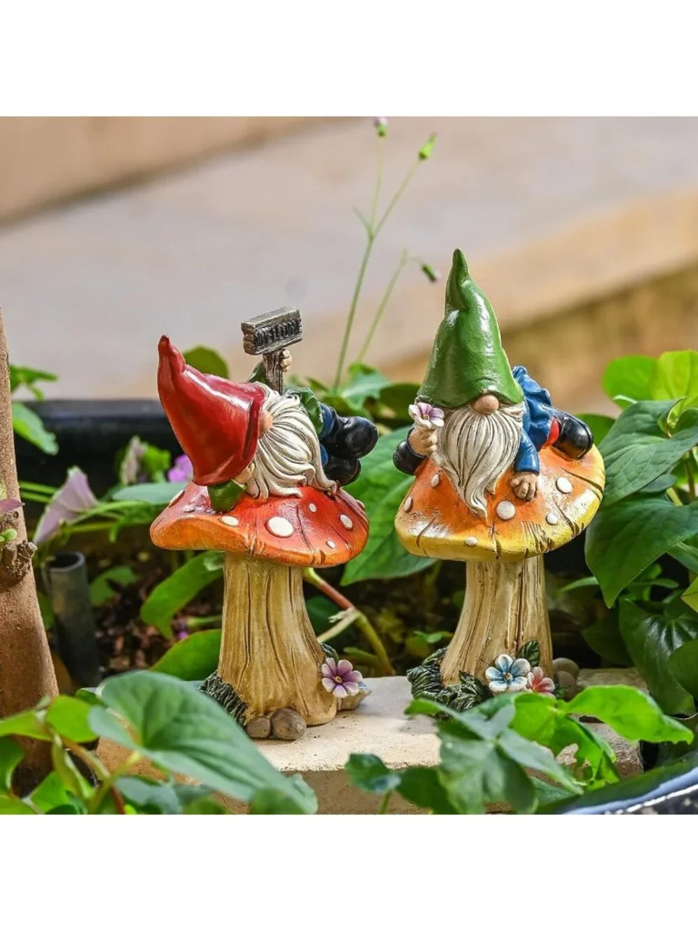 Cute Garden Gnomes Statues Set of 2 for Outdoor Patio, Lawn Decor, Ideal Gift